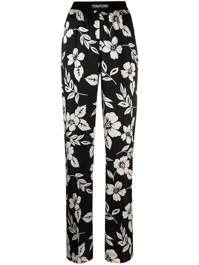 Shop Tom Ford Floral-print Flared Trousers In Black