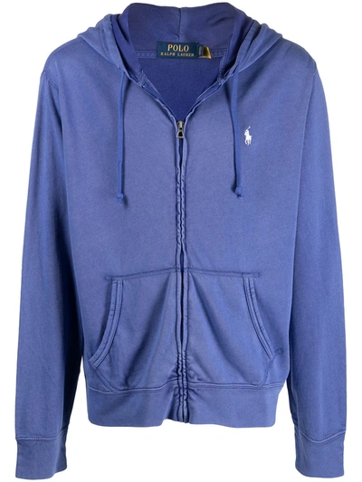 Shop Polo Ralph Lauren Embroidered-logo Zip-up Hoodie In Blue