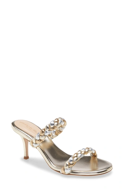 Shop Gianvito Rossi Metallic Braided Double Band Slide Sandal In Gold/ Silver