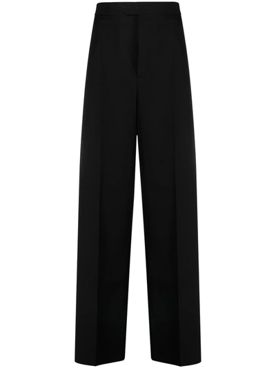 Shop Bottega Veneta Wool Straight-leg Trousers In Black