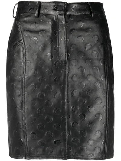 Shop Marine Serre Moon Printed Leather Skirt In Black