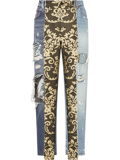 Shop Dolce & Gabbana Cropped Patchwork Jeans In Blue