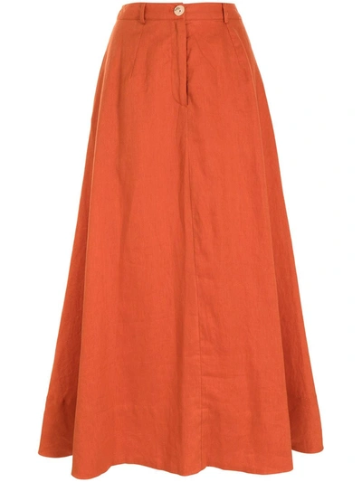 Shop Staud Cybele A-line Long Skirt In Orange