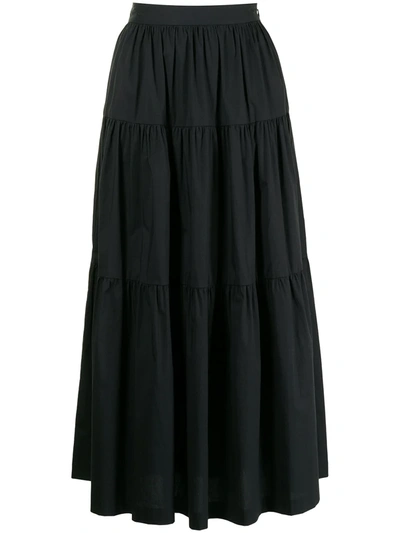 Staud Sea Tiered Stretch-cotton Poplin Midi Skirt In Black