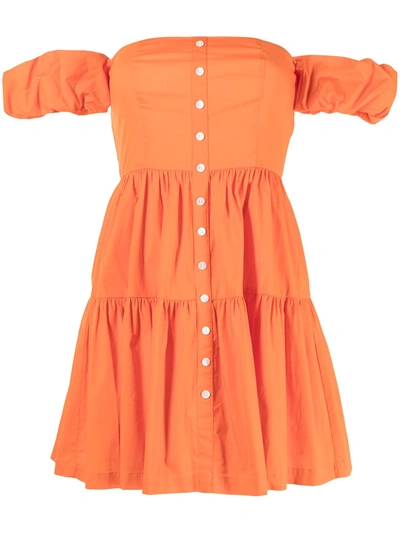 Shop Staud Elio Off-shoulder Mini Dress In Orange