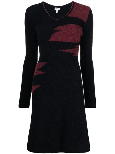 Shop Loewe V-neck Knitted Dress In Blue