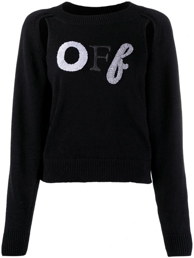 Shop Off-white Embroidered Logo Cut Out Jumper In Black