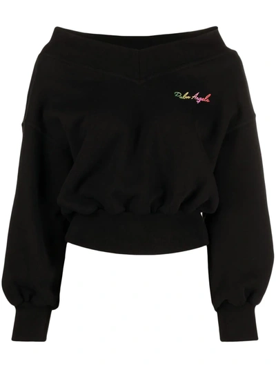 Shop Palm Angels Logo-print Off-shoulder Sweatshirt In Black