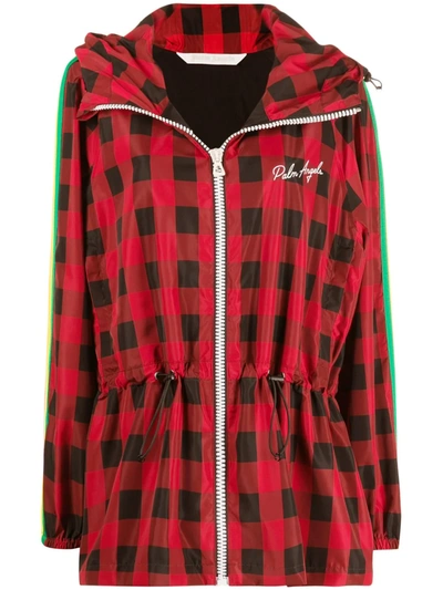 Shop Palm Angels Checked Hooded Jacket In Red