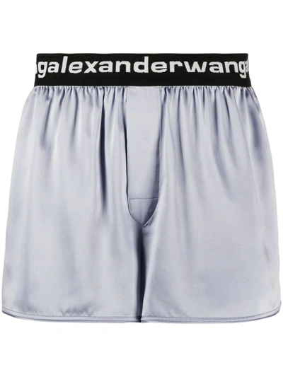Shop Alexander Wang T Silk Logo-waistband Shorts In Blue