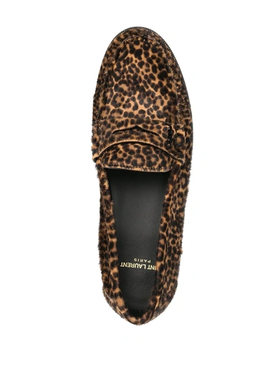 Shop Saint Laurent Leopard-print Calf Hair Loafers In Brown