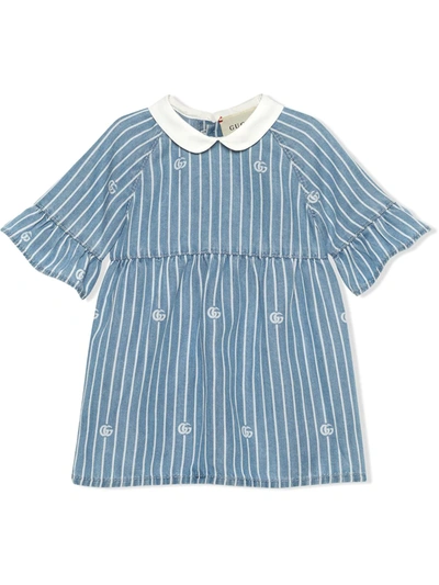 Shop Gucci Striped Gg Pattern Dress In Blue