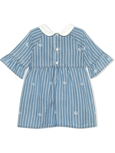 Shop Gucci Striped Gg Pattern Dress In Blue