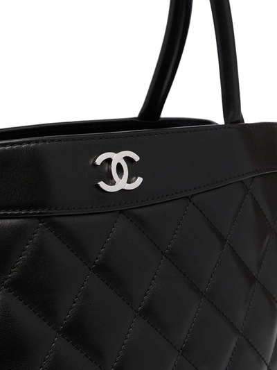 Pre-owned Chanel 2001 Cc Diamond-quilted Tote Bag In Black