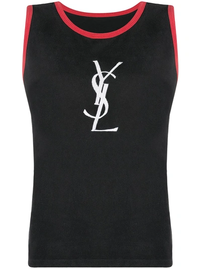 Pre-owned Saint Laurent 1980s Logo-print Vest In Black