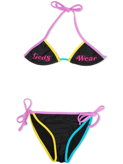 Shop Gcds Logo-print Contrast-trim Bikini Set In Black