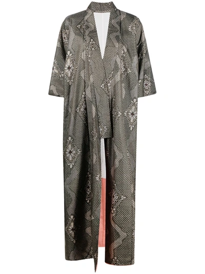 Pre-owned A.n.g.e.l.o. Vintage Cult 1970s Patterned Jacquard Kimono In Green
