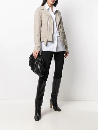 Pre-owned Helmut Lang 1990s Belted Biker Jacket In Neutrals