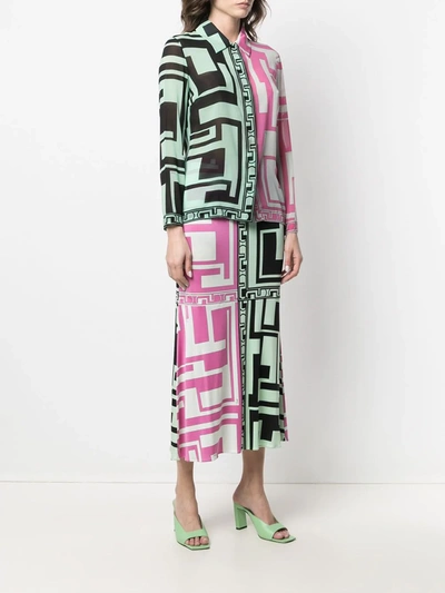 Pre-owned Emilio Pucci 2000s Geometric-print Shirt And Skirt Set In Pink