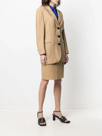Pre-owned Giorgio Armani 1990s Ribbed Skirt Suit In Neutrals