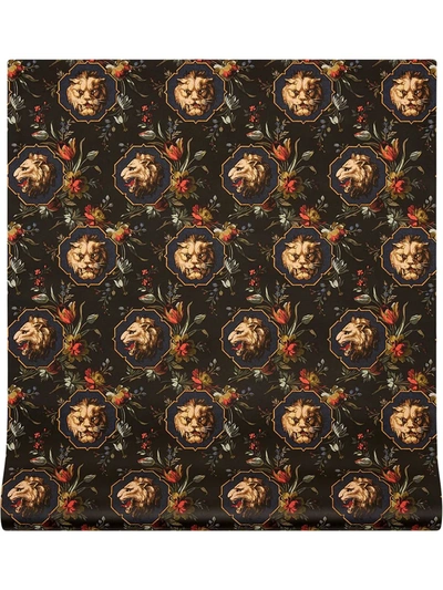 Shop Gucci Grotesque Lion-print Wallpaper 70cmx8.2mt In Black