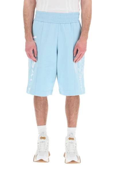 Shop Versace Short Sweatpants With Logo In Light Blue (light Blue)