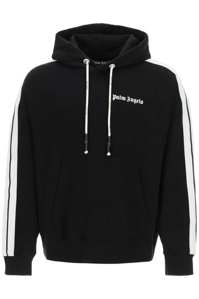 Shop Palm Angels Hooded Sweatshirt With Logo And Bands In Black White (black)