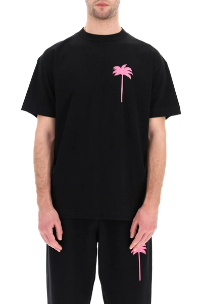 Shop Palm Angels Neon Palm Tree Print T-shirt In Black Fuchsia (black)