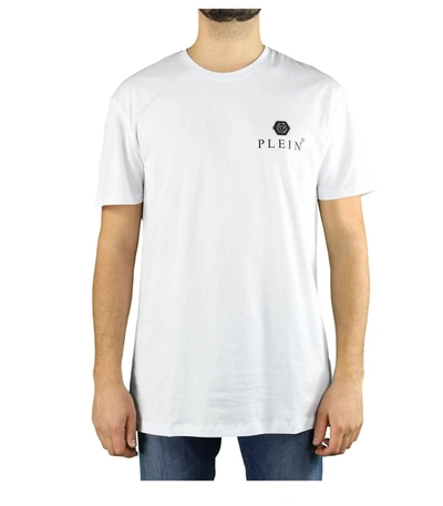 Shop Philipp Plein Ss Iconic Plein White Logo T-shirt In Bianco