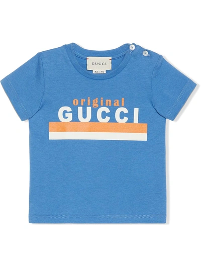 Shop Gucci Logo-print Cotton T-shirt In 蓝色