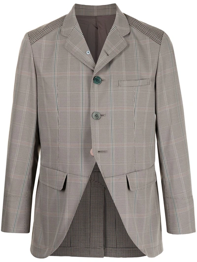 Shop Undercover Open-front Checked Blazer In Brown