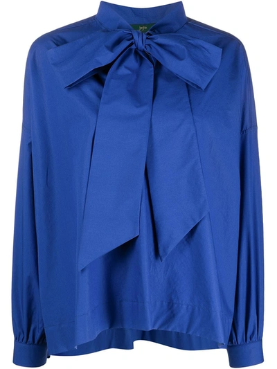 Shop Jejia Pussybow Cotton Blouse In Blue