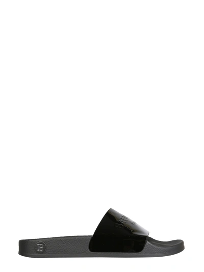 Shop Balmain Rubber Slide Sandals In Black