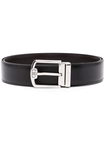 Shop Ferragamo Gancini Reversible Belt In Black