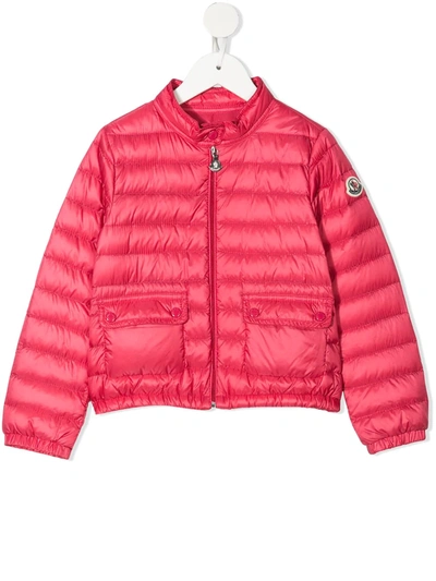 Shop Moncler Quilted Zip-up Jacket In Pink