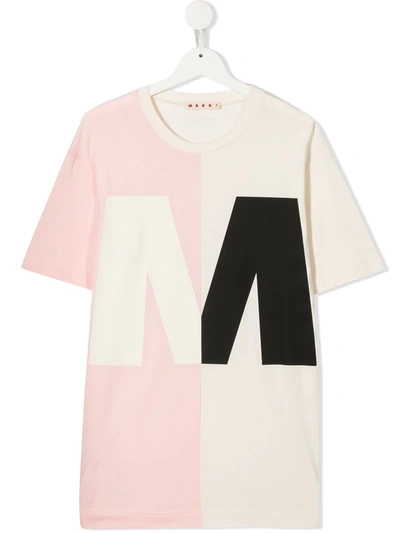 Marni Teen Colour-block Cotton T-shirt In Neutrals