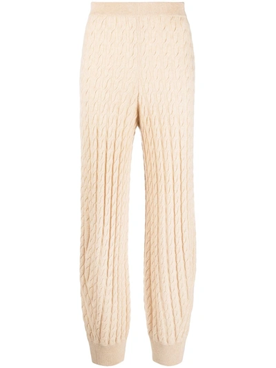 Shop Totême Cable-knit Trousers In Neutrals