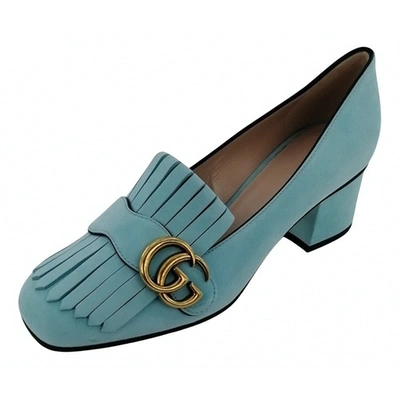 Pre-owned Gucci Marmont Turquoise Suede Flats