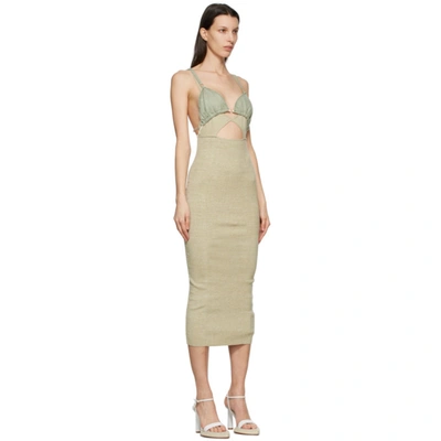 Shop Jacquemus Taupe & Green 'la Robe Pila' Dress In Beige/green