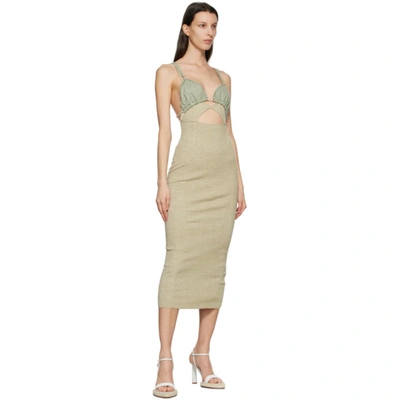 Shop Jacquemus Taupe & Green 'la Robe Pila' Dress In Beige/green