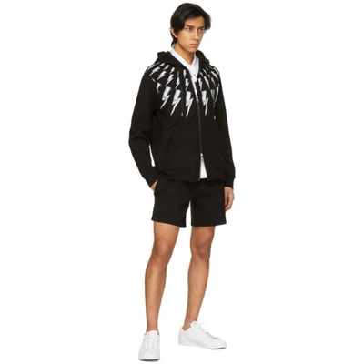 Shop Neil Barrett Black Scribble Fairisle Zip Hoodie In 524 Black/white