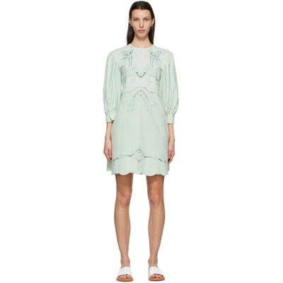 Shop See By Chloé Blue Embroidered Dress In 41w Atmnlbl