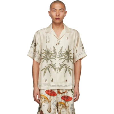 Shop Amiri Beige Silk Botanical Leaves Short Sleeve Shirt In Natural