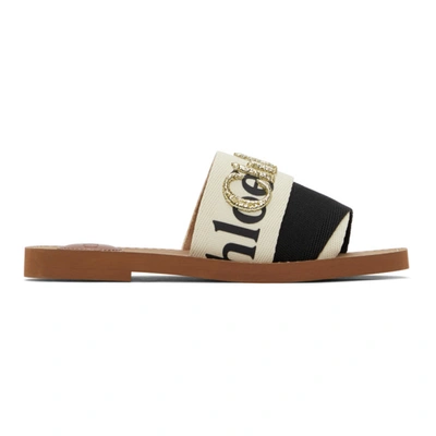 Shop Chloé Chloe Off-white And Black Woody Flat Mules In 905 Blk/whi