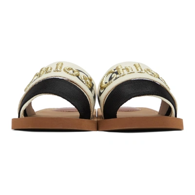 Shop Chloé Chloe Off-white And Black Woody Flat Mules In 905 Blk/whi