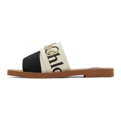 Shop Chloé Chloe Off-white And Black Woody Flat Mules In 905 Blk/whi