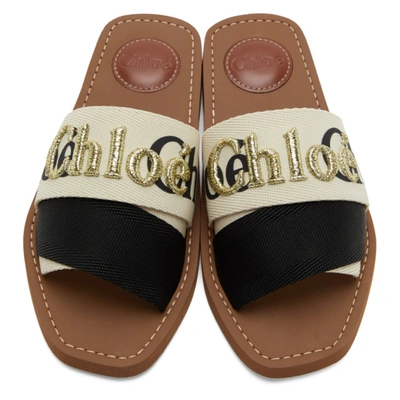 Shop Chloé Chloe Off-white And Black Woody Flat Mules In 905 Blk/whi