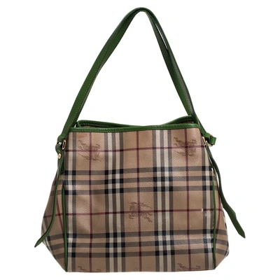 Pre-owned Burberry Beige/green Haymarket Check Coated Canvas And Leather Small Canterbury Tote