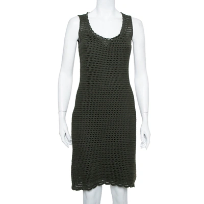 Pre-owned Prada Green Crochet Knit Sleeveless Midi Dress S