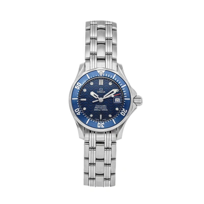 Pre-owned Omega Blue Stainless Steel Seamaster 300m 2583.80.00 Women's Wristwatch 28 Mm